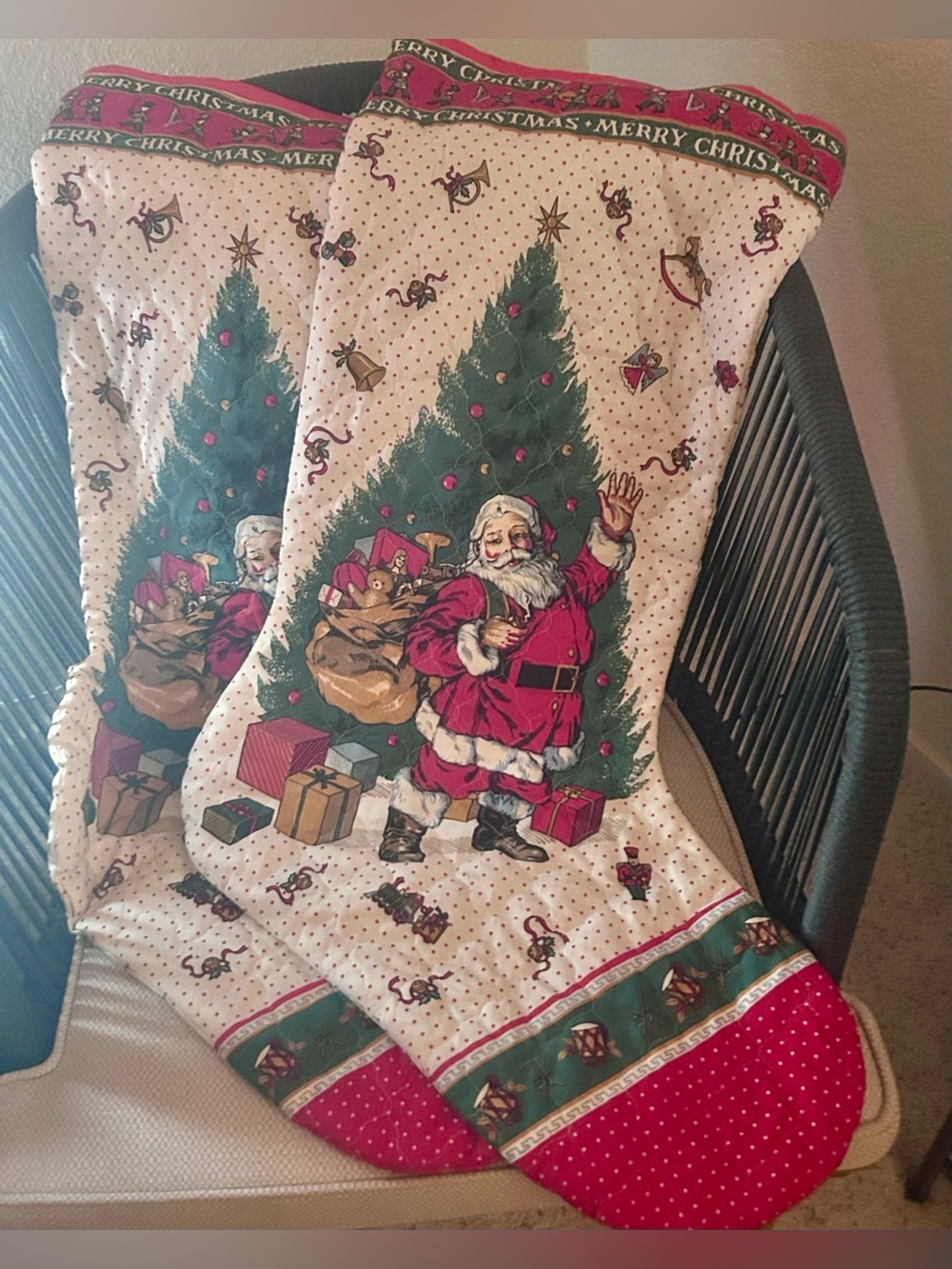 Set of two vintage oversized Santa Christmas Stockings!